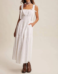 Listicle - Embroidered Tie-Strap Tiered Maxi Dress