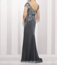 Cameron Blake Boat Neck Line Dress in pewter grey - women's dress - detail view