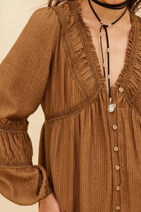 Promesa - TONAL-STRIPE LACE TRIM BUTTON FRONT MAXI DRESS