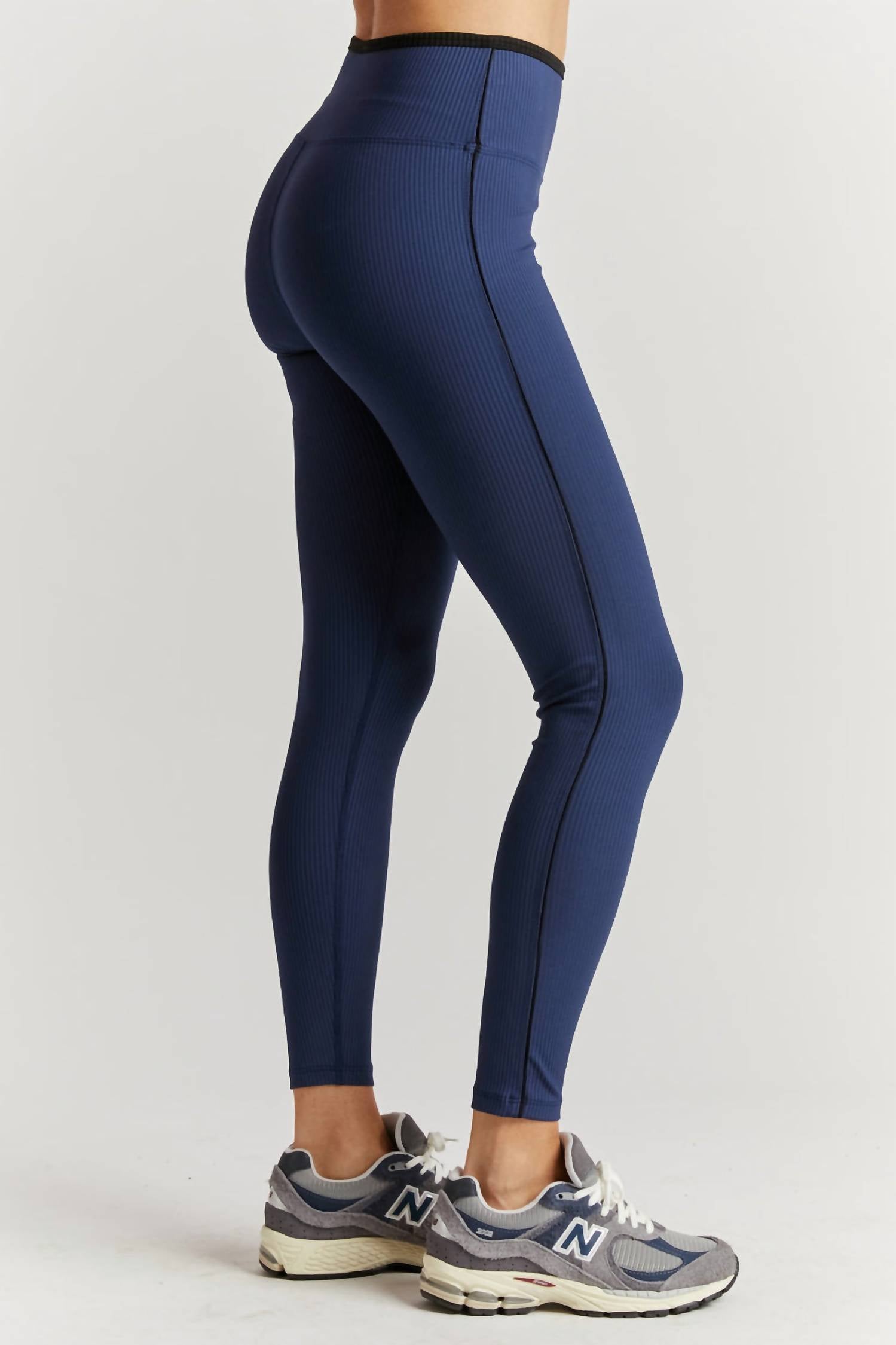 YEAR OF OURS Veronica Ribbed Two Tone Leggings in navy black - women's pants - alternate view