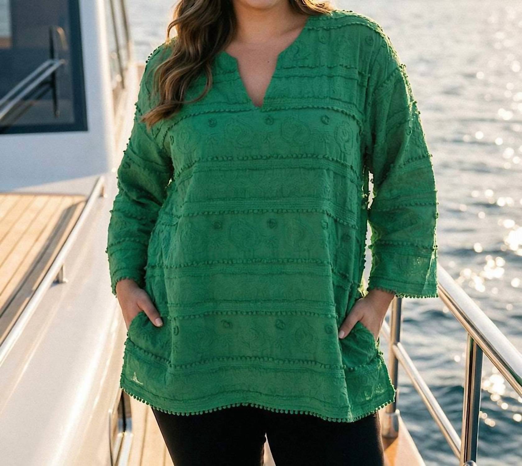 Karen Kane 3/4 Sleeve Embroidered Tunic - Plus in green - women's shirt - view 6