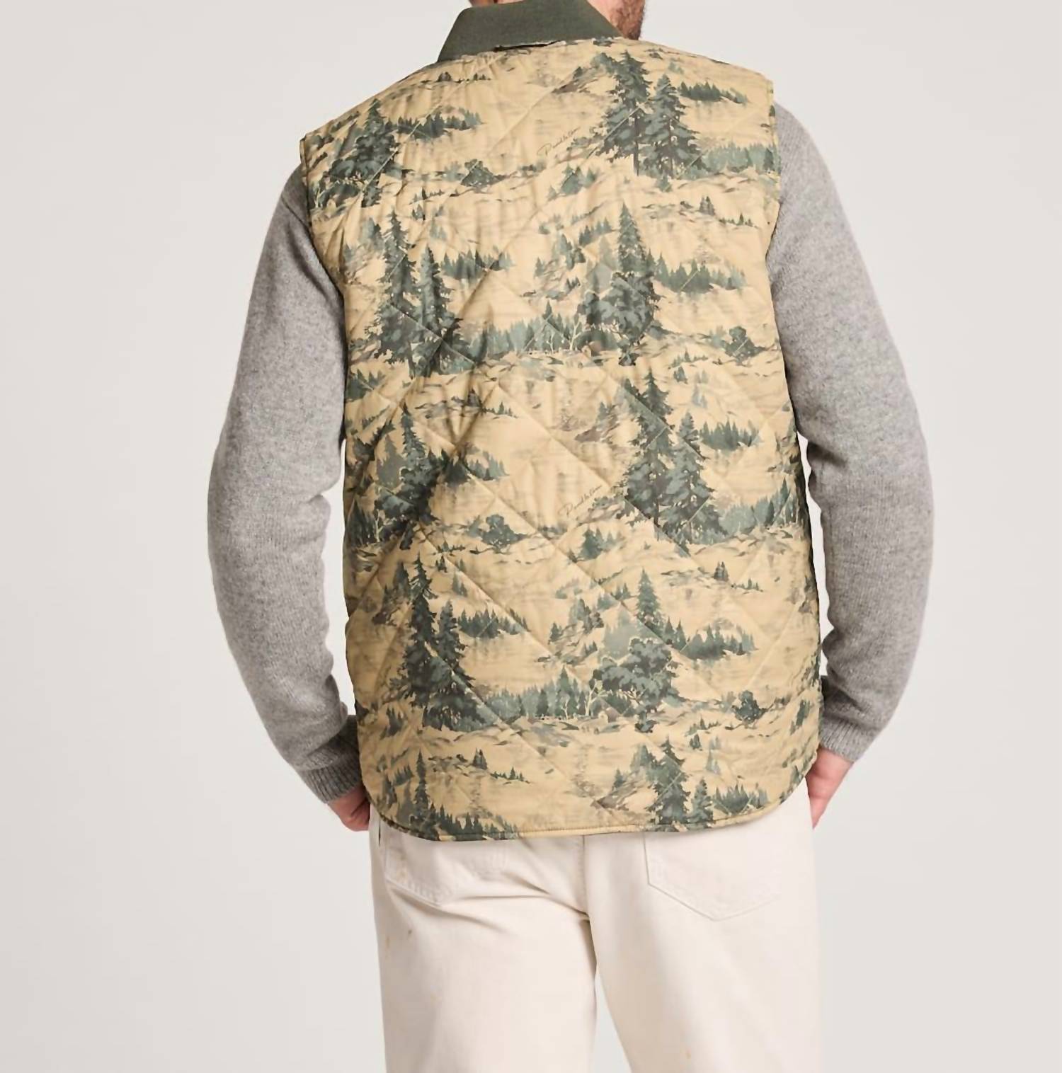 PENDLETON Wildwood Reversible Vest in northwest trees - men's jacket - detail view