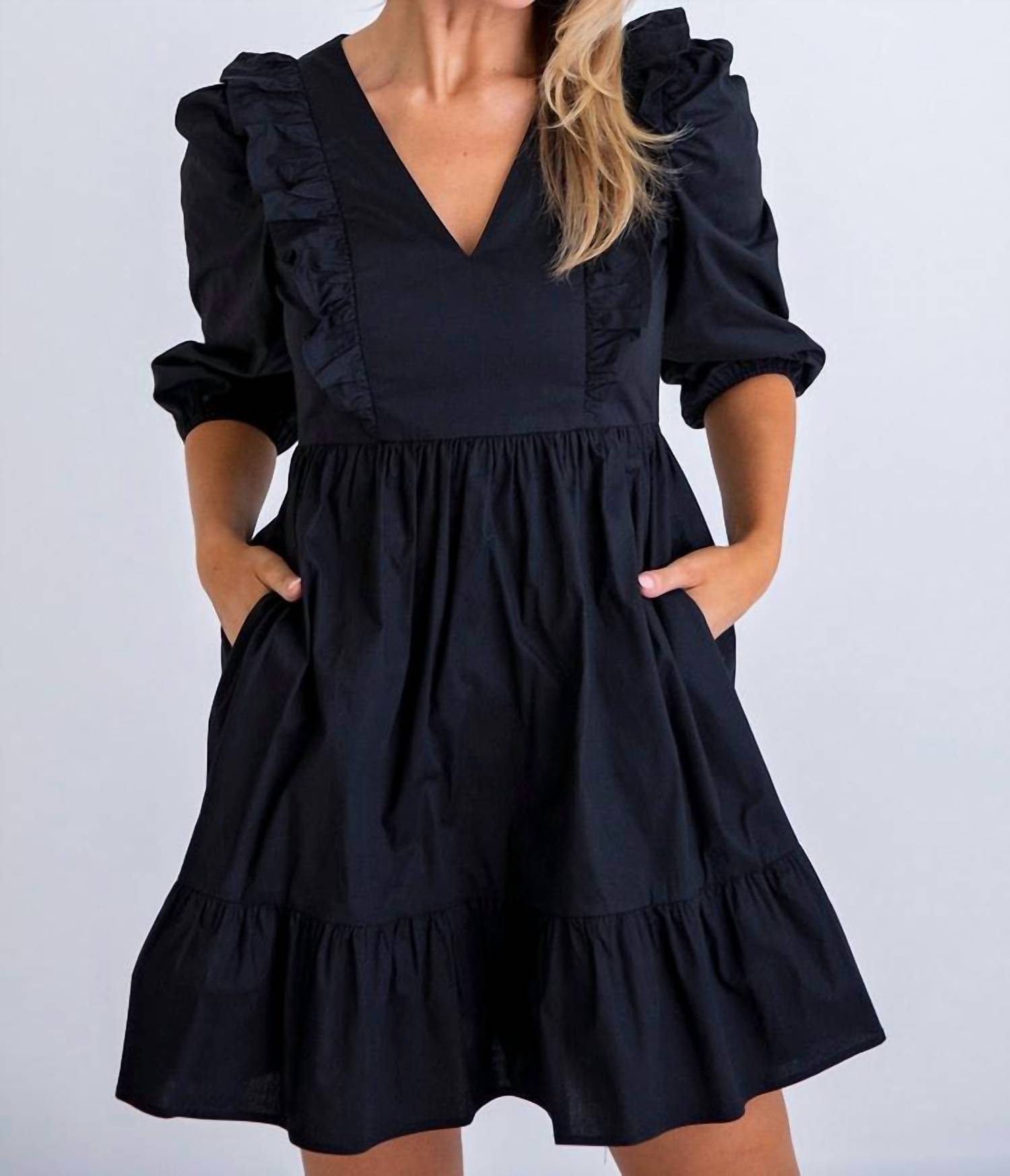 Karlie - Poplin Pocket and Sleeves Dress