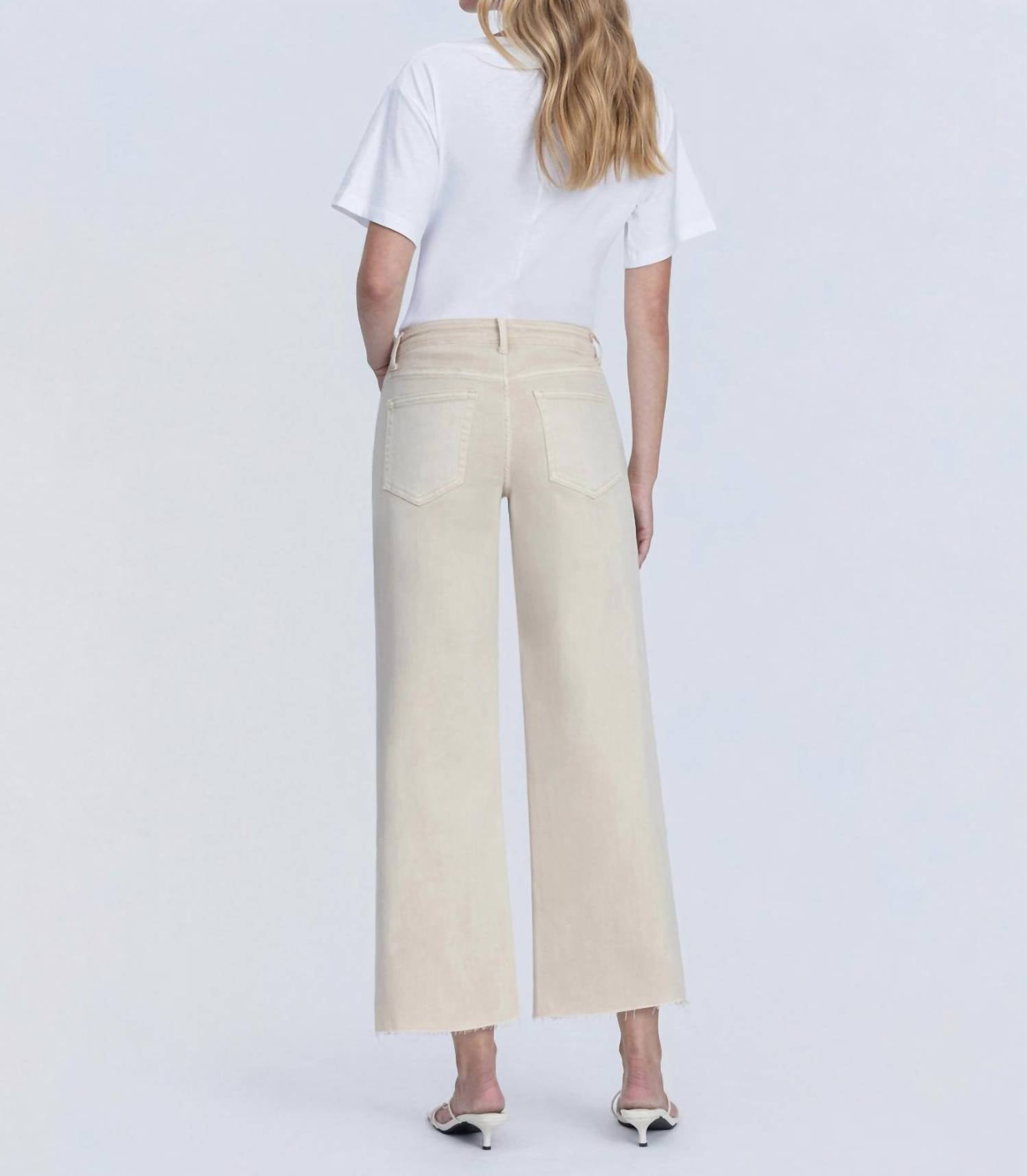 VERVET BY FLYING MONKEY Sadie Crop Wide Leg Jeans in white swan - women's jeans - detail view