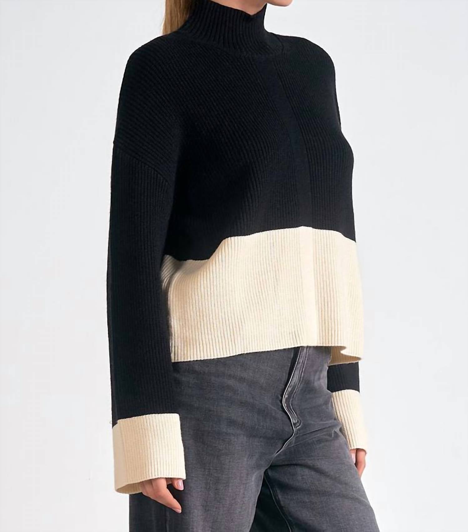 ELAN Mock Turtleneck Sweater in black - women's sweater - alternate view