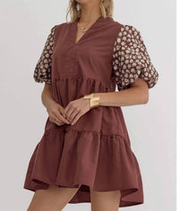 Entro - Women's Contrast Floral Sleeve Dress