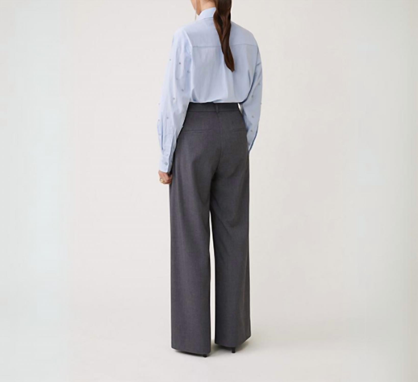 Suncoo Jonas Full Leg Soft Pleated Trousers in grey 1 - women's pants - detail view