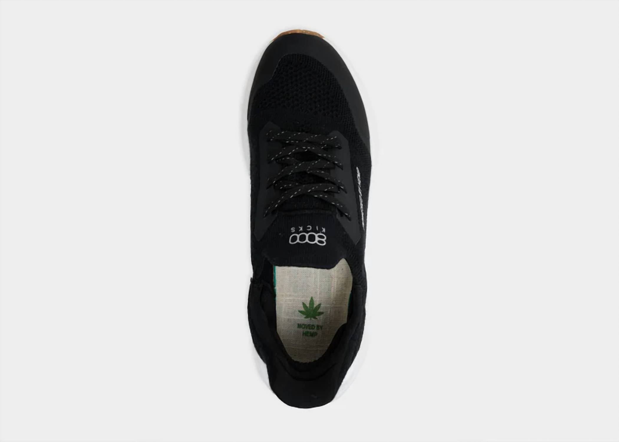 8000 Kicks Men's Hemp Leather Runner Sneaker in black white - men's shoe - alternate view