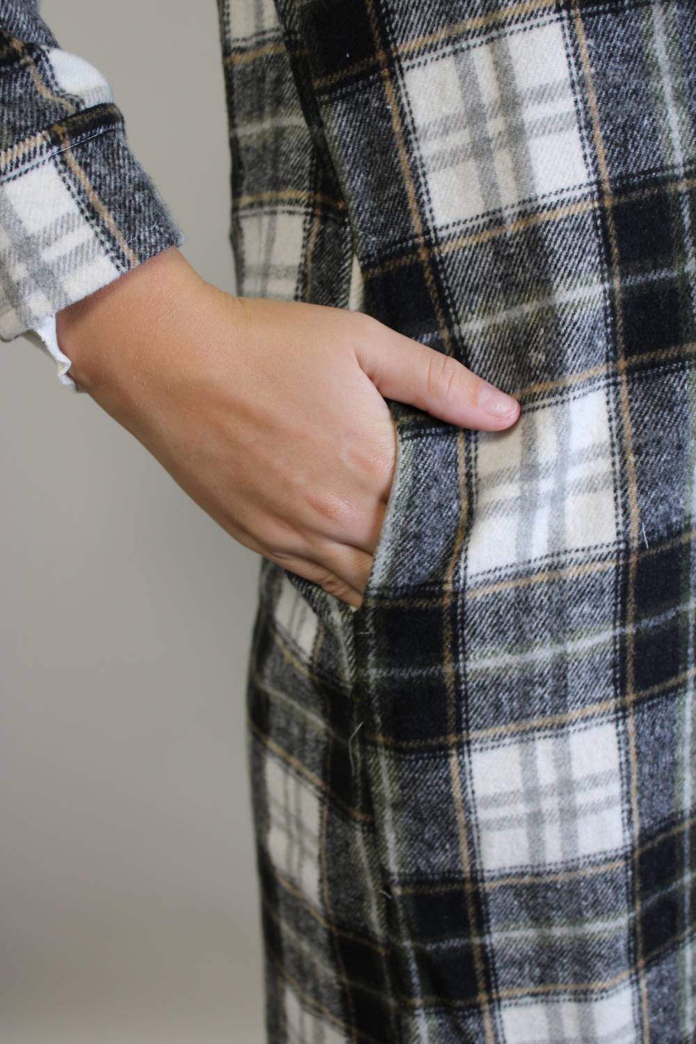 Panache Apparel Abuela Flannel Shacket in black white - women's shirt - detail view