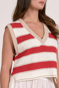 ELAN Slate Sleeveless Sweater in white red stripe - women's sweater - alternate view