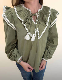 &Merci - Elara Ruffled Balloon Sleeve Top