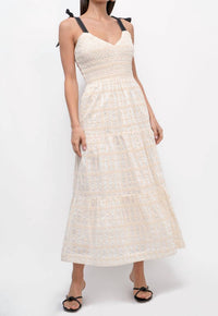 GREYLIN Jada Embroidered Smock Midi Dress in cream - women's dress