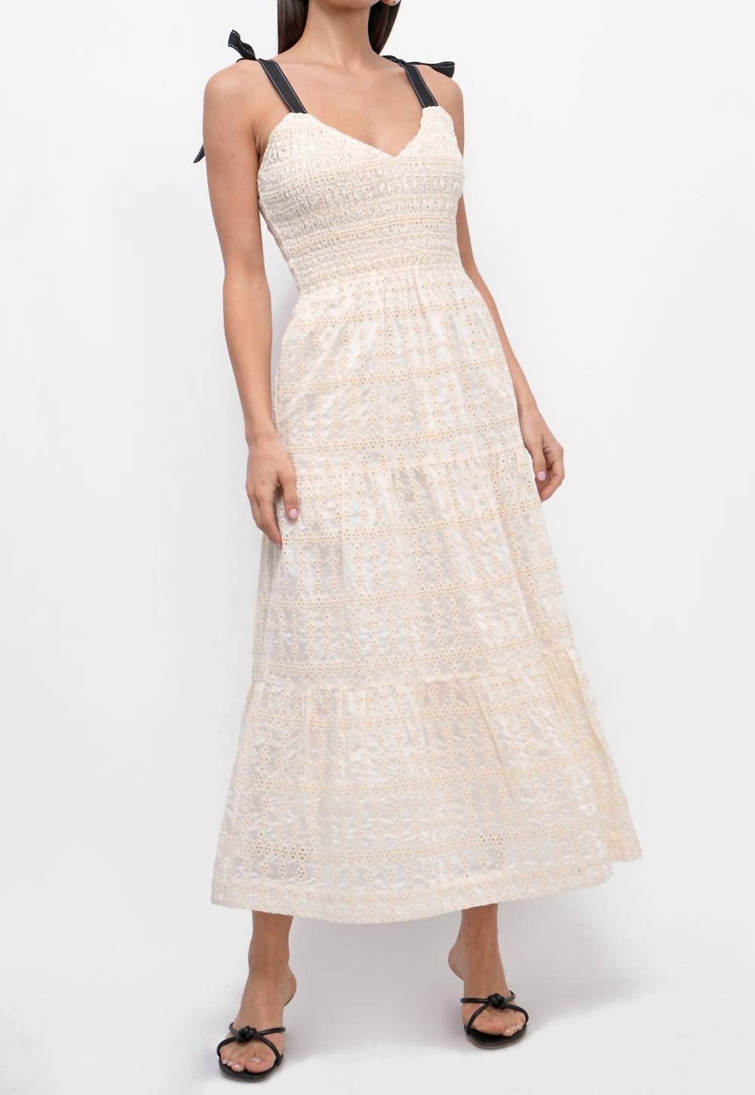 GREYLIN Jada Embroidered Smock Midi Dress in cream - women's dress