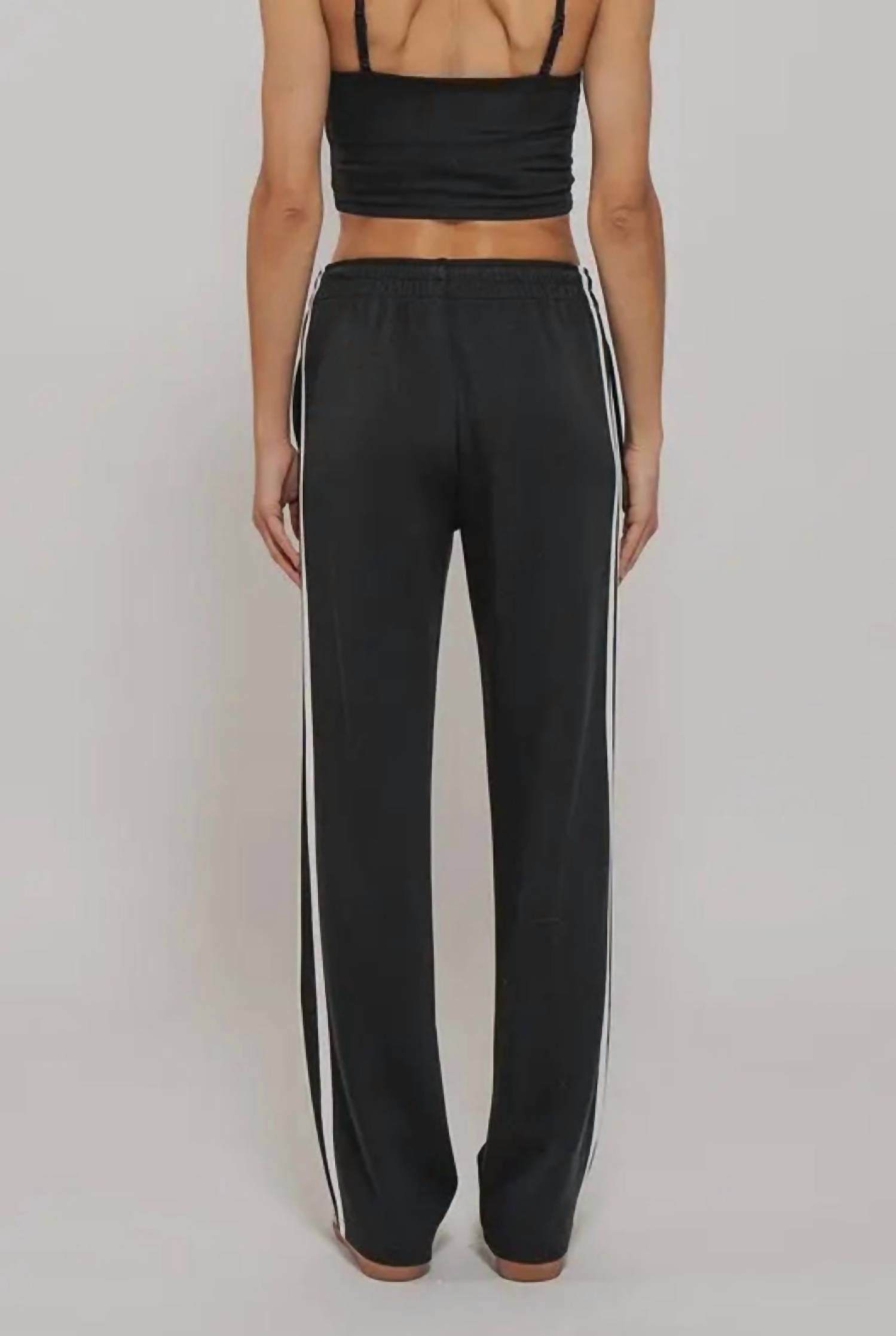 Urban Daizy Timeless Stripe Drawstring Relaxed Sweatpants in black - women's pants - detail view