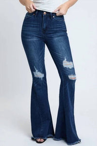 Surelymine - High-waisted Distressed Flare Jeans