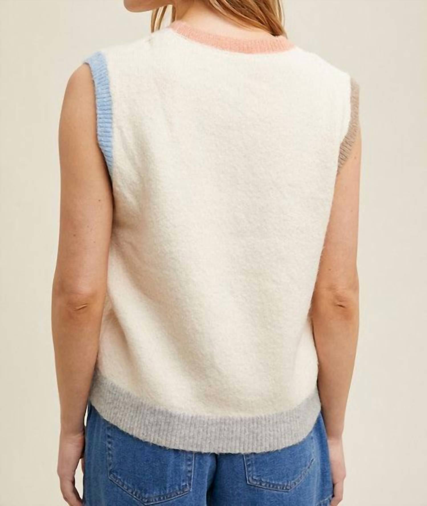 WISHLIST Color Block Sweater Vest in off white combo hoc spring - women's sweater - alternate view