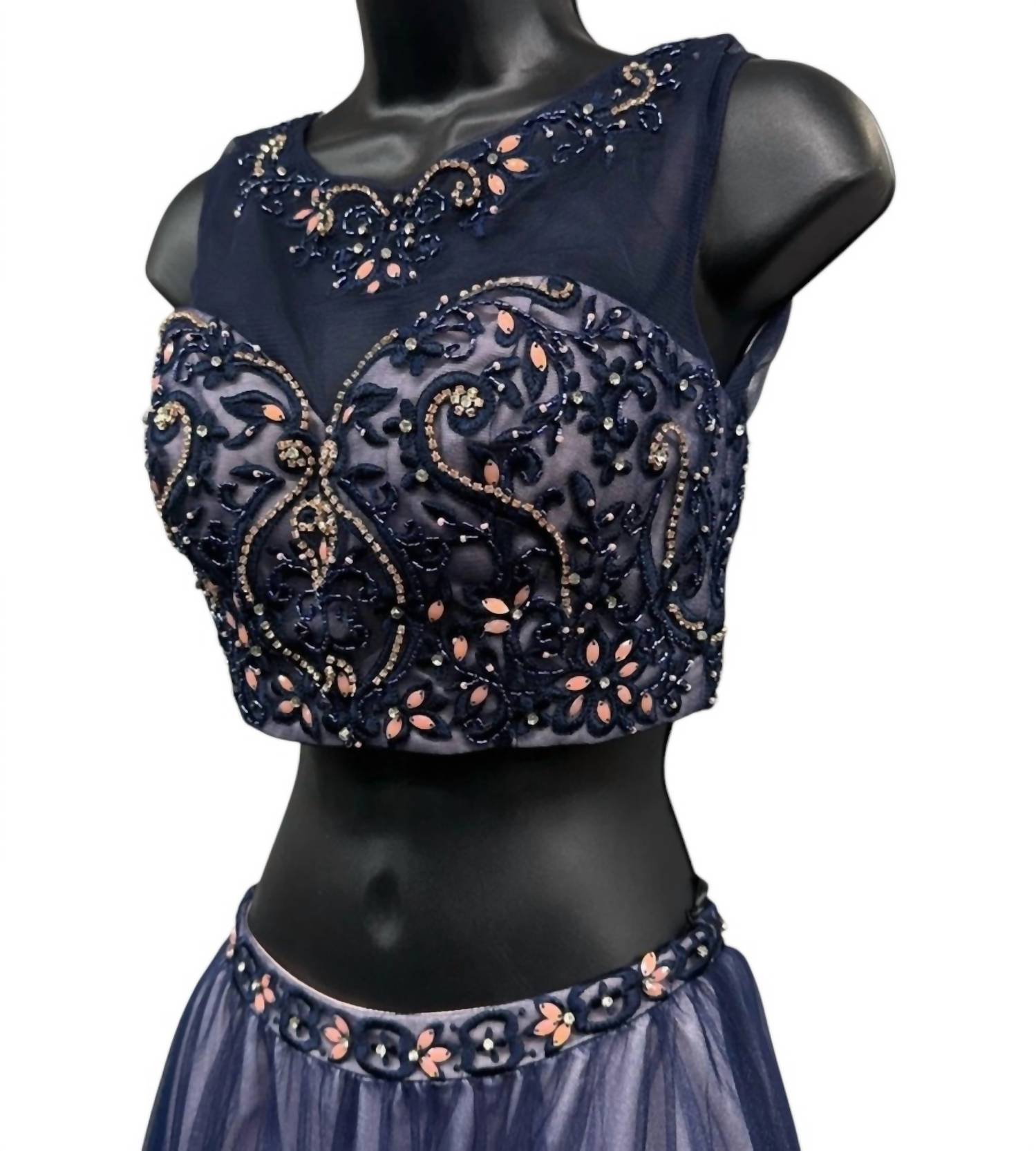 ALYCE PARIS Two Piece Embellished Tulle Prom Dress in navy blush - women's dress - alternate view