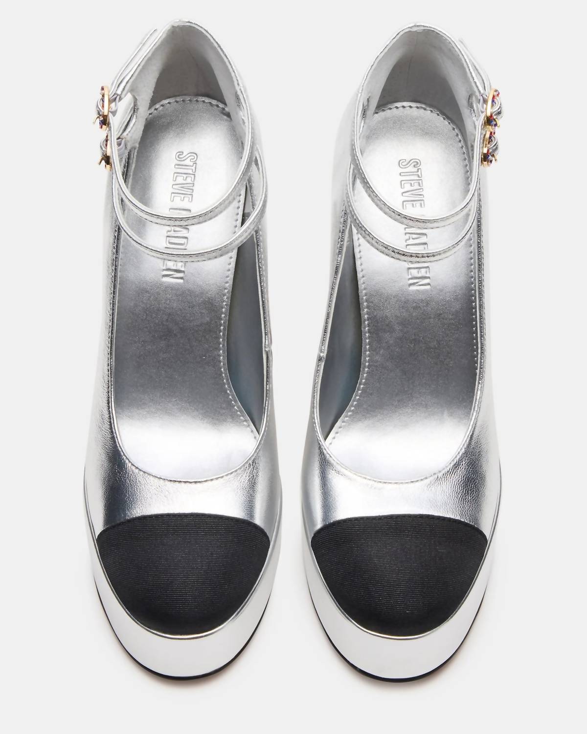 STEVE MADDEN Women's Peyton Genuine Leather Cap Toe Platform Hi Heels in silver - women's heels - detail view