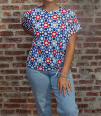 Multiples - Patriotic Short Sleeve Tie Waist Top