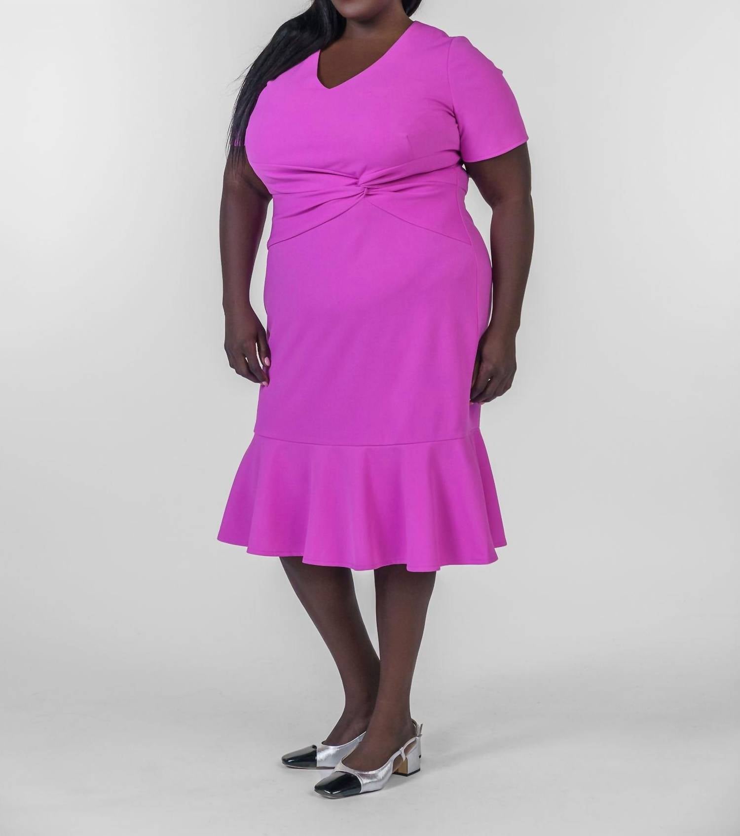 London Times - Halie Midi Dress With Flounce - Plus