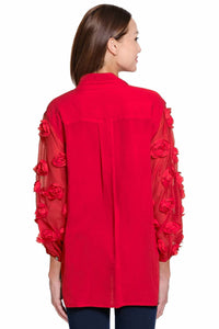 JOHN MARK Sheer Floral Sleeve Top in scarlet - women's blouse - alternate view
