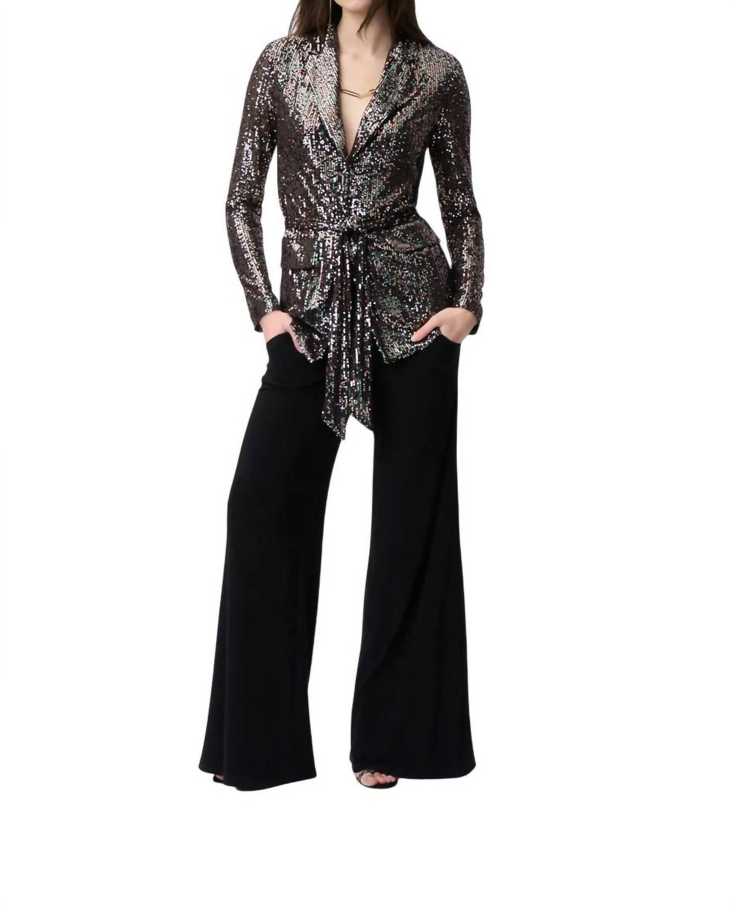 Joseph Ribkoff Sequin Blazer With Belt in black multi - women's jacket