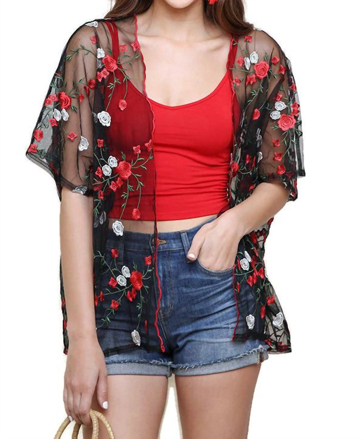 Umgee - Floral Embroidered Sheer Kimono