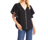 Karen Kane Flutter Sleeve Edge Stitch Top in black with cream - women's t-shirt