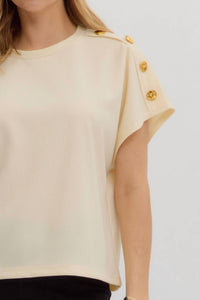 Entro - Crew Neck Gold Button Pullover Blouse
