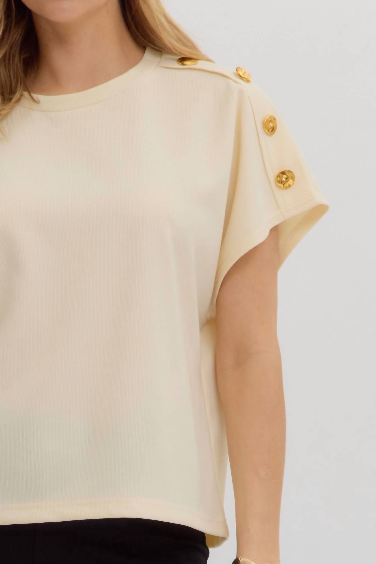 Entro - Crew Neck Gold Button Pullover Blouse