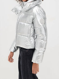 SAVE THE DUCK Giselle Puffer Coat in silver 1 - women's jacket - detail view