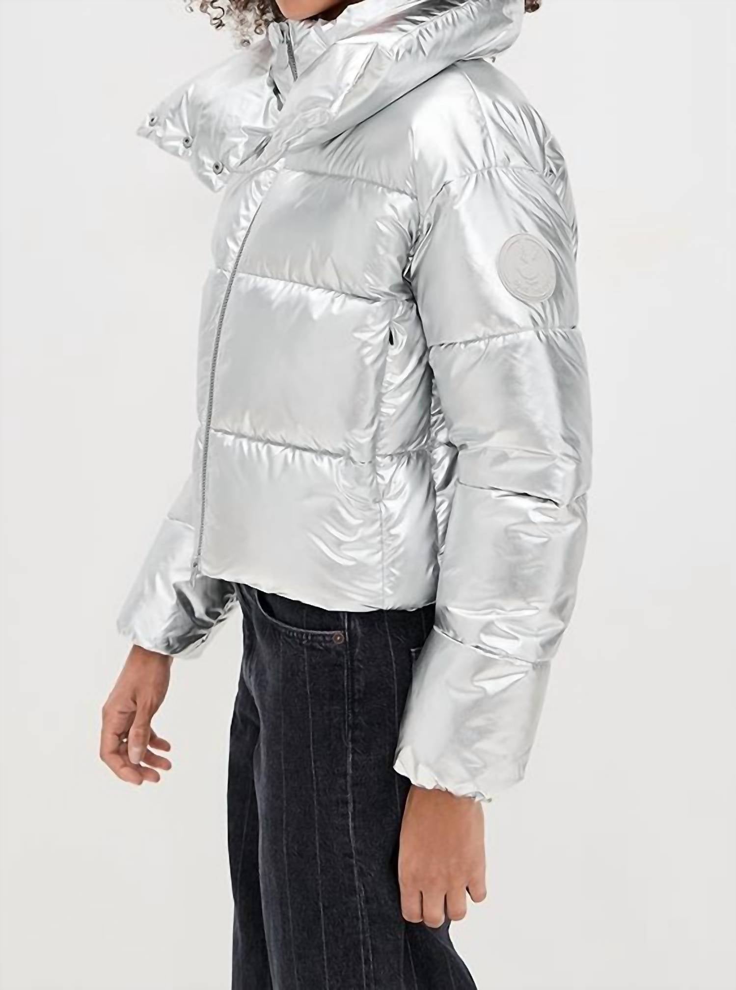 SAVE THE DUCK Giselle Puffer Coat in silver 1 - women's jacket - detail view
