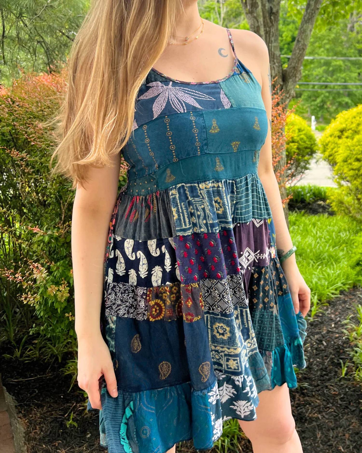 Paani - Spaghetti Strap Patchwork Short Dress