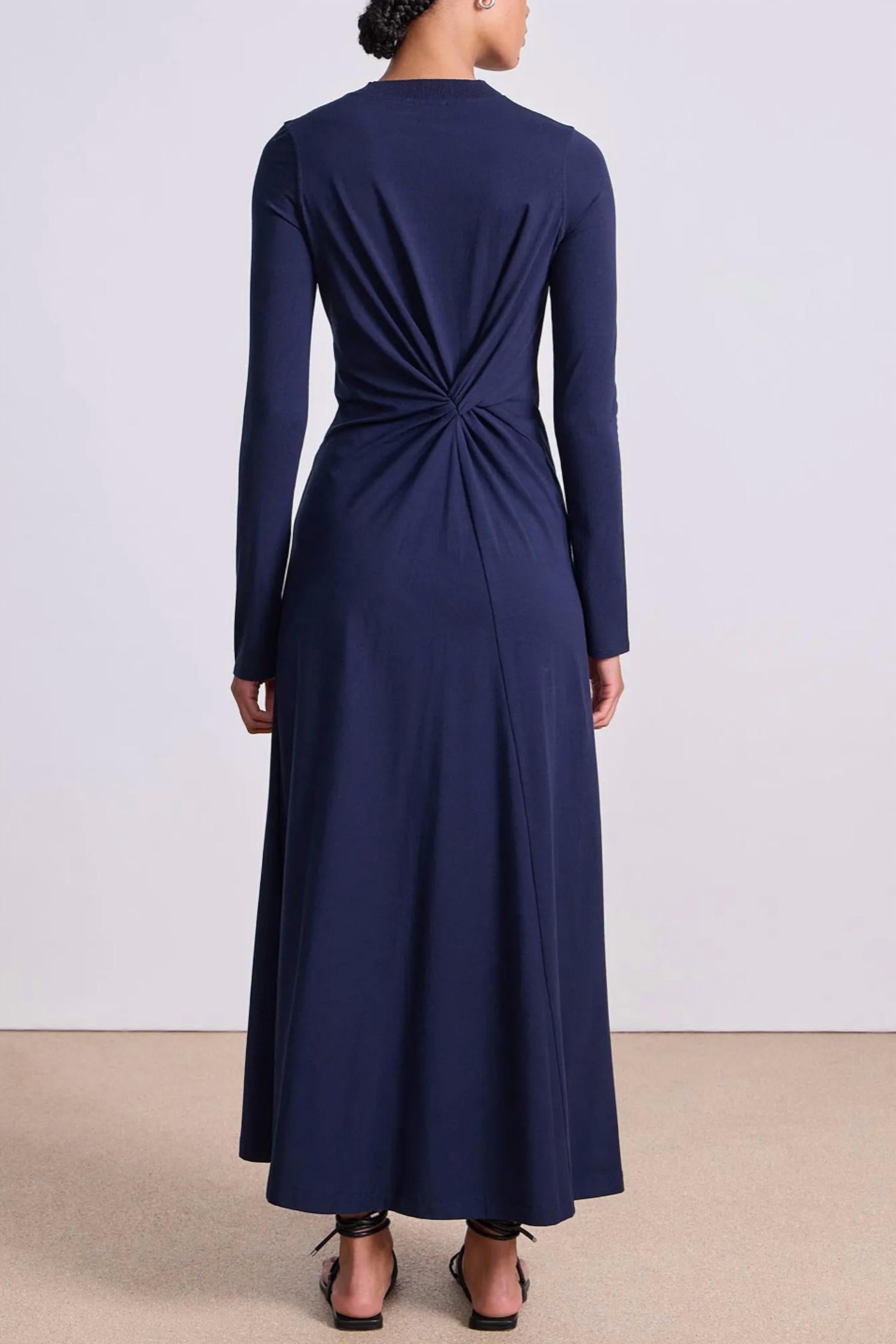 APIECE APART Long Sleeve Volta Dress in navy - women's dress - detail view