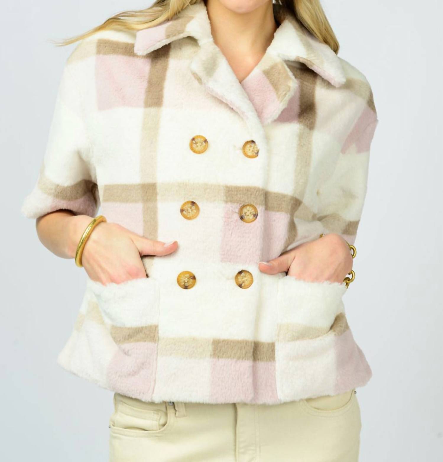 Ivy Jane - Plaid Double Button Fur Top