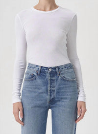 AGOLDE Shona Long Sleeve Tee Top in white - women's long sleeve top