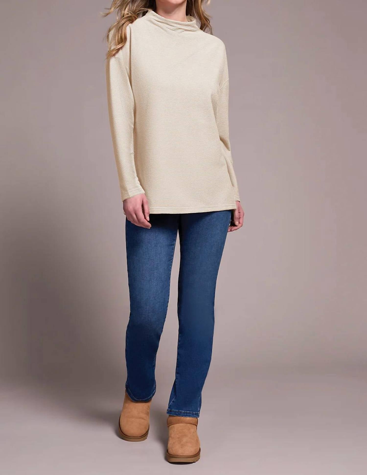 Tribal - Funnel Neck Tunic With Side Slits