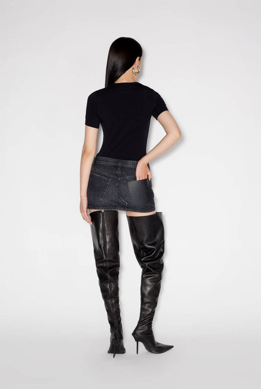 Jean Paul Gaultier - Denim Mini Skirt With Leather Pocket