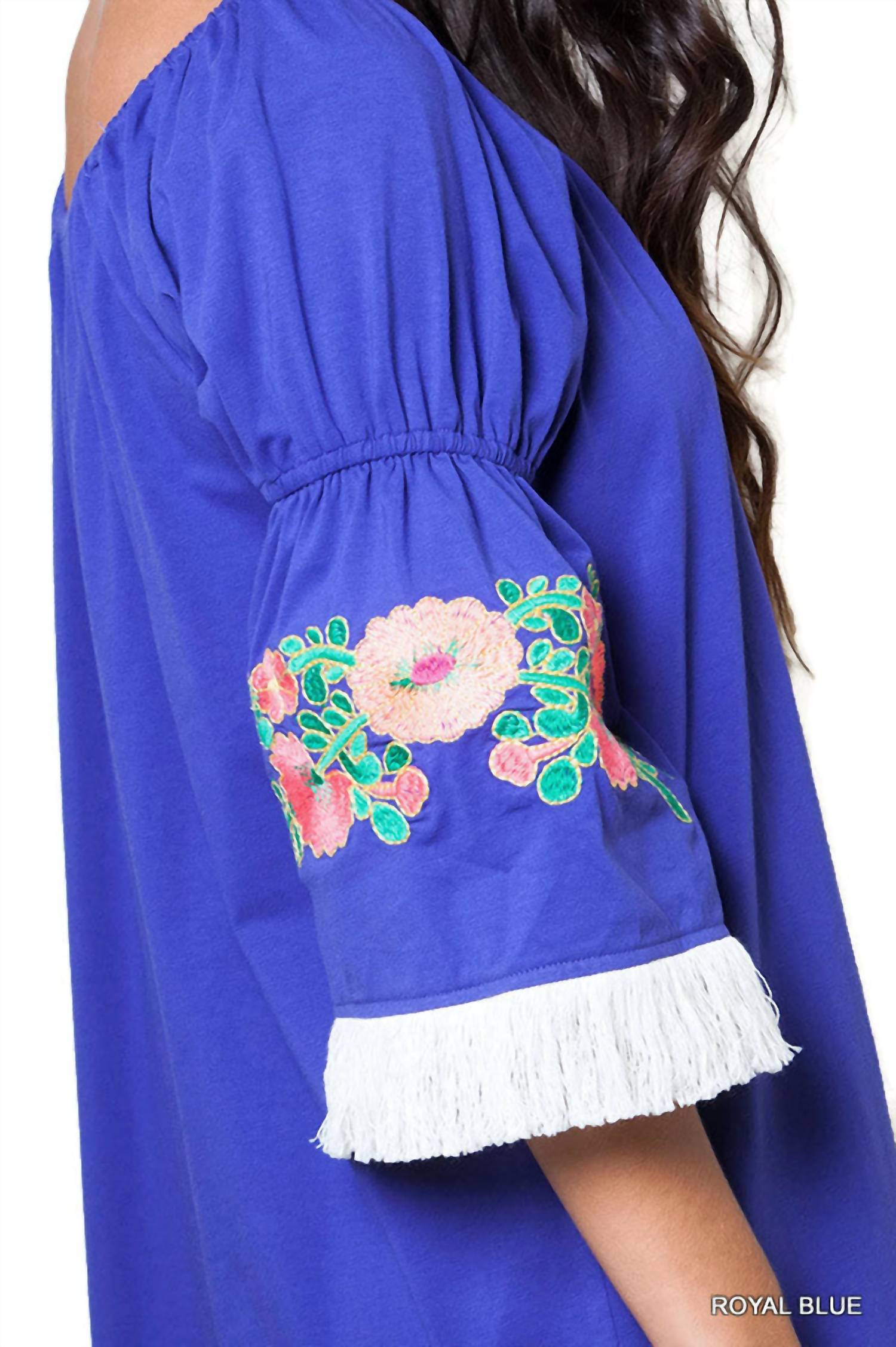 umgee Embroidered Off The Shoulder Dress in royal blue - women's dress - alternate view