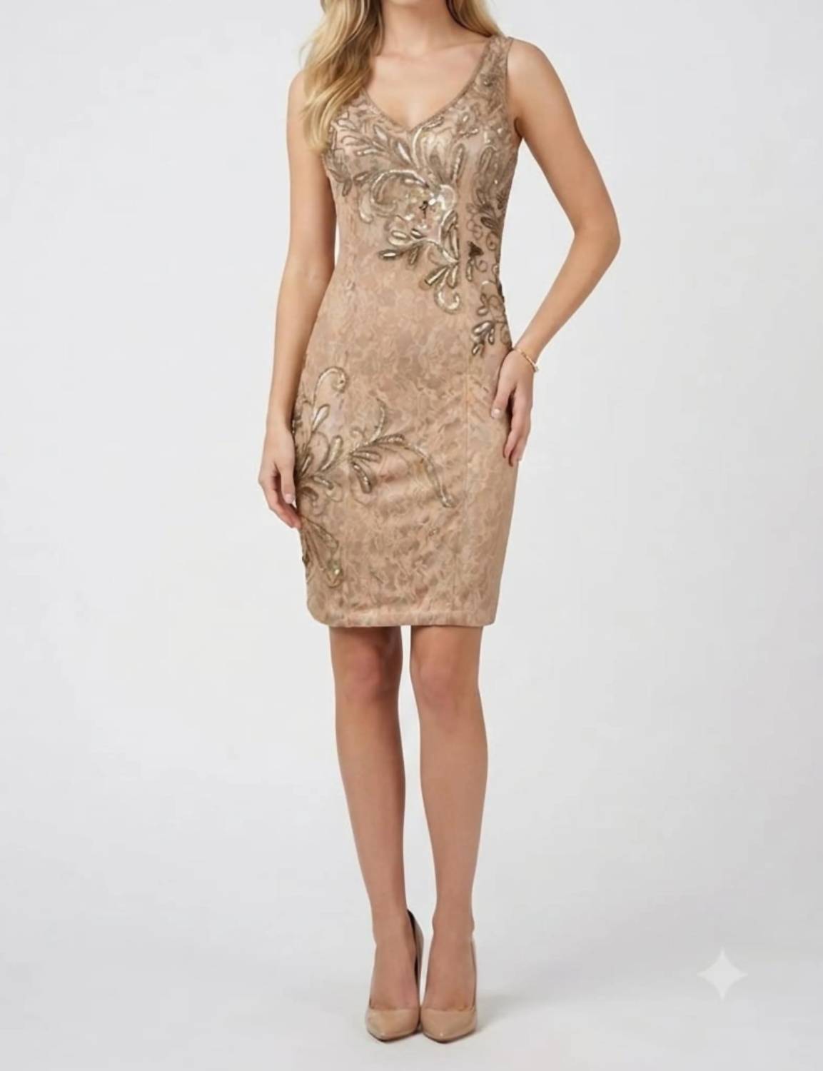 Sue Wong - Sleeveless Bodycon Embellished Lace Dress