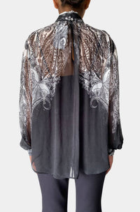 HEMANT & NANDITA Viri High Neck With Cami Top in black white - women's blouse - alternate view