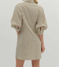 entro Striped Bow Tie Mini Shirt Dress in olive - women's dress - view 5