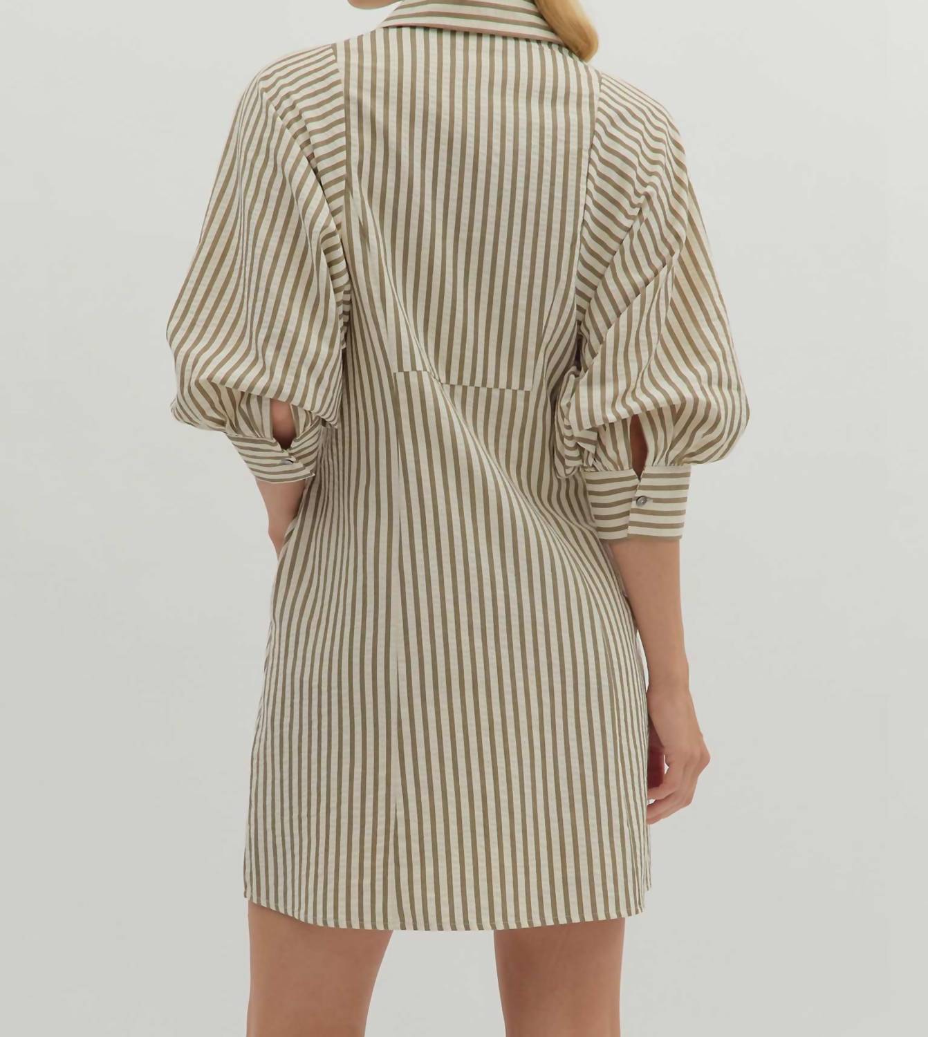 entro Striped Bow Tie Mini Shirt Dress in olive - women's dress - view 5