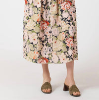 Dex Clothing Smocked Waist Midi Skirt in beige - women's skirt - detail view