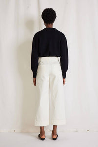 APIECE APART Classic Merida High Rise Fit Wide Leg Pant in cream - women's pants - detail view