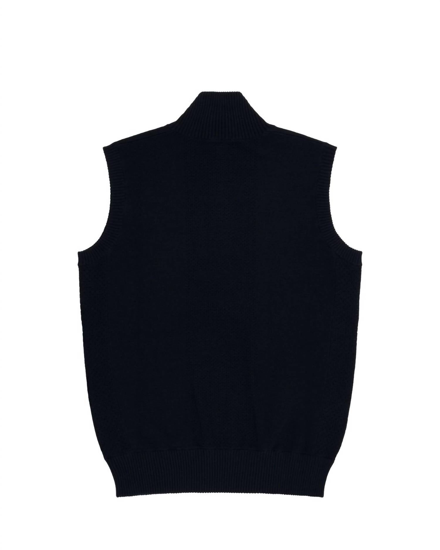 AMUNDSEN Men's 5mila Knitted Vest in faded navy - men's jacket - detail view