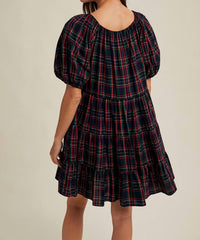 WISHLIST Tartan Plaid Mini Dress in navy - women's dress - detail view