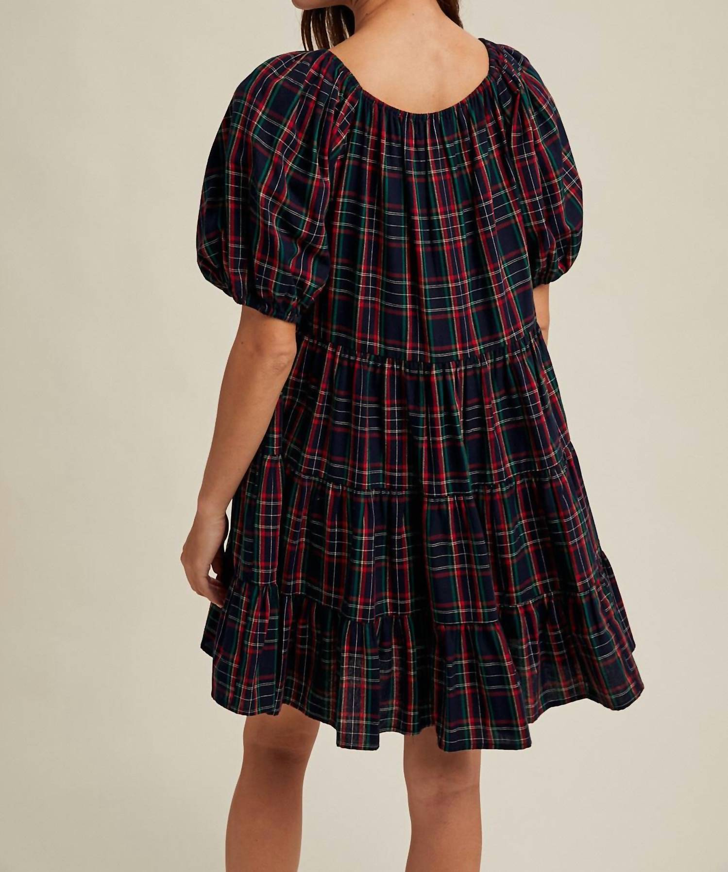 WISHLIST Tartan Plaid Mini Dress in navy - women's dress - detail view