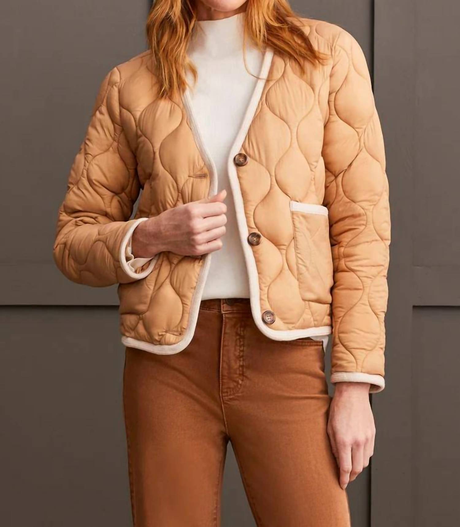 TRIBAL Button Puffer Jacket in tan - women's jacket