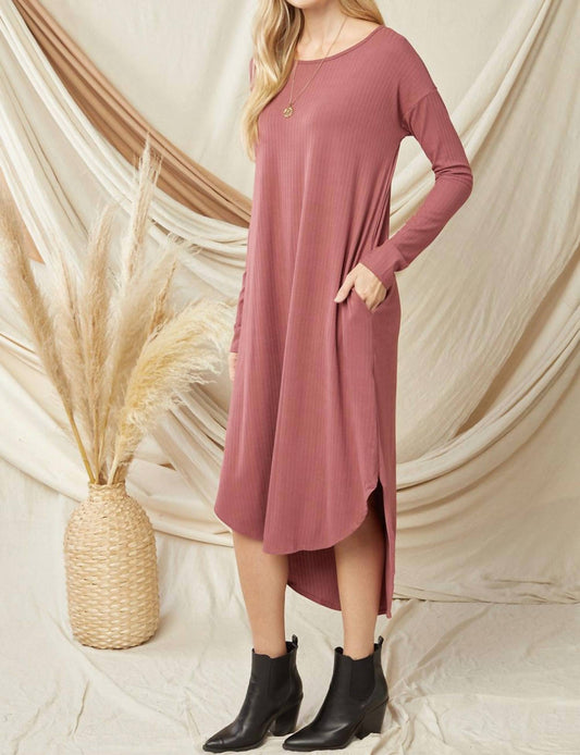 Entro - Ribbed Pocket Midi Dress Marsala
